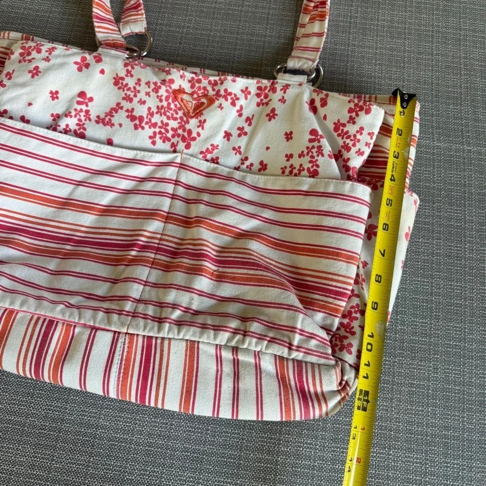 Roxy white and red/orange floral striped tote bag